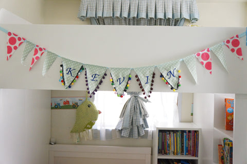 Personalized Name Bunting With Pompom Trim